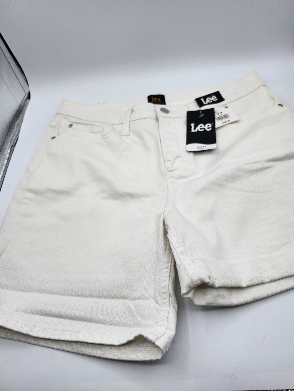Lee Cream/White Denim Mid-Rise Shorts